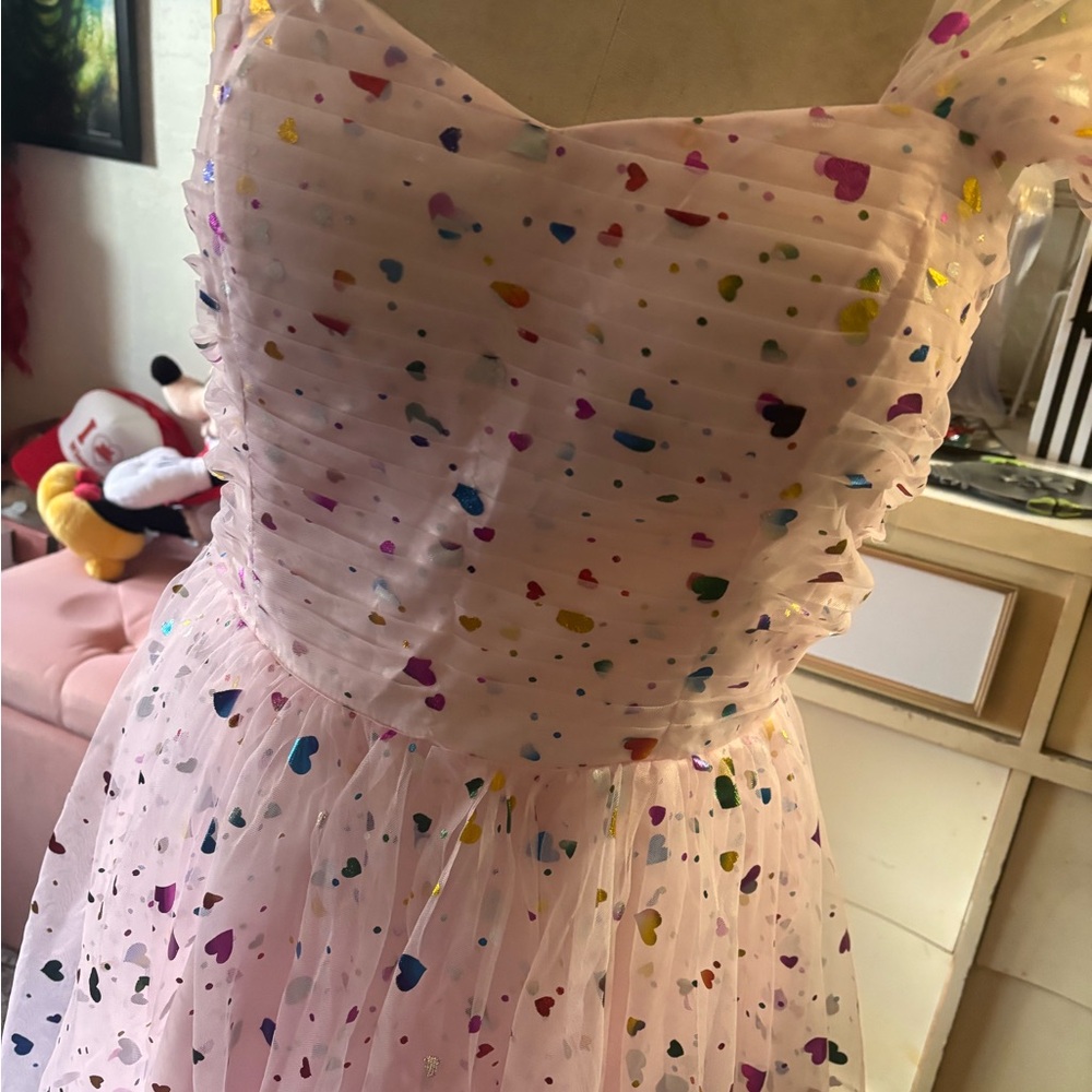 ✨ Unique Vintage Pink Iridescent Heart Party Dress | Size 10/12 ✨ - Picture 2 of 6